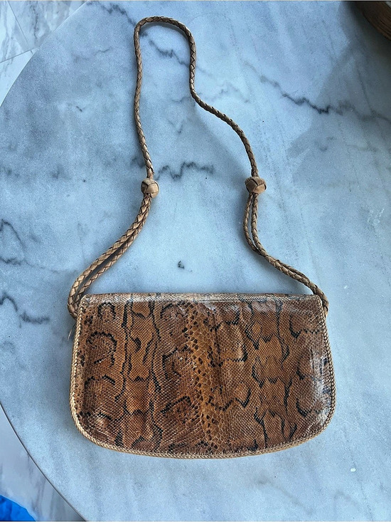 Handbags - Brown Snake skin Clutch purse w strap.